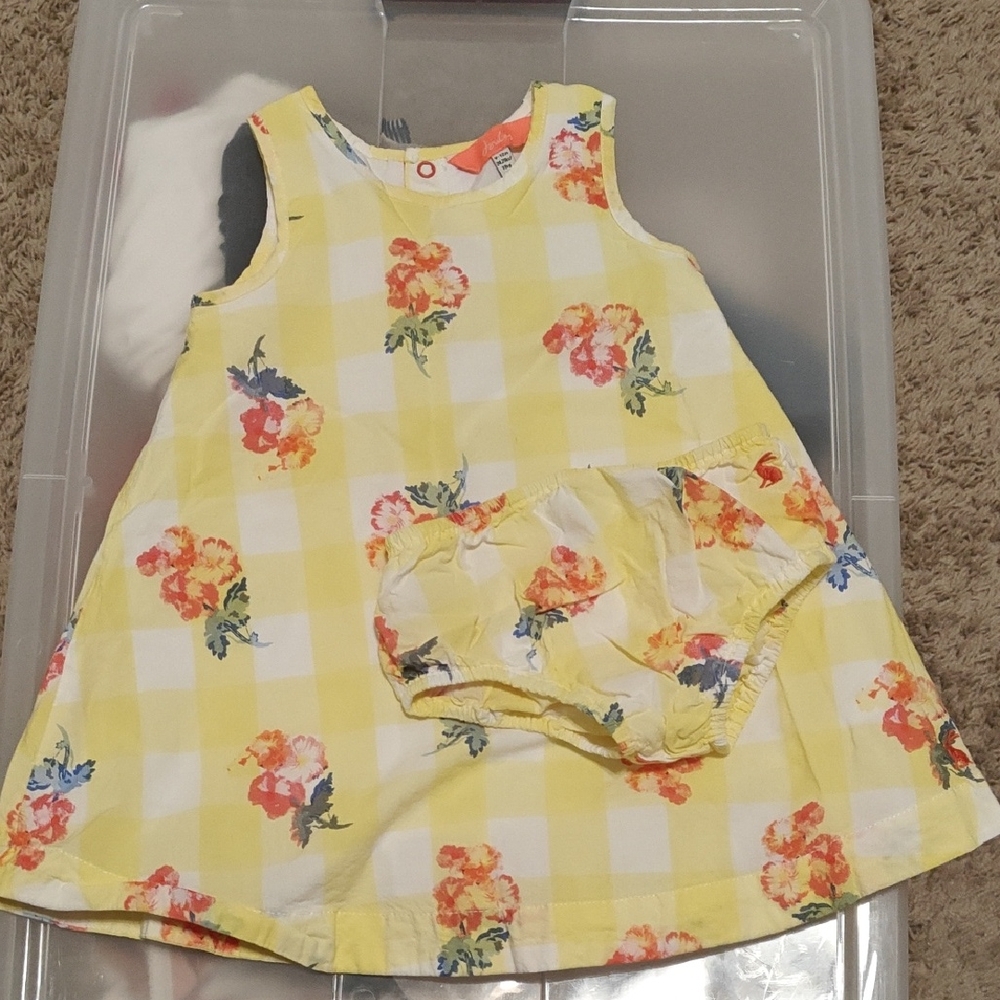 Joules Yellow Checkered Floral Dress Set